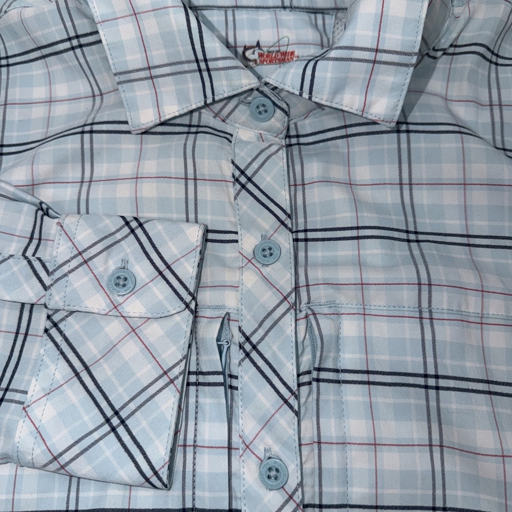 World Wide Sportsman Mens Shirt2XL Blue Plaid Vented Fishing outdoor Long Sleeve